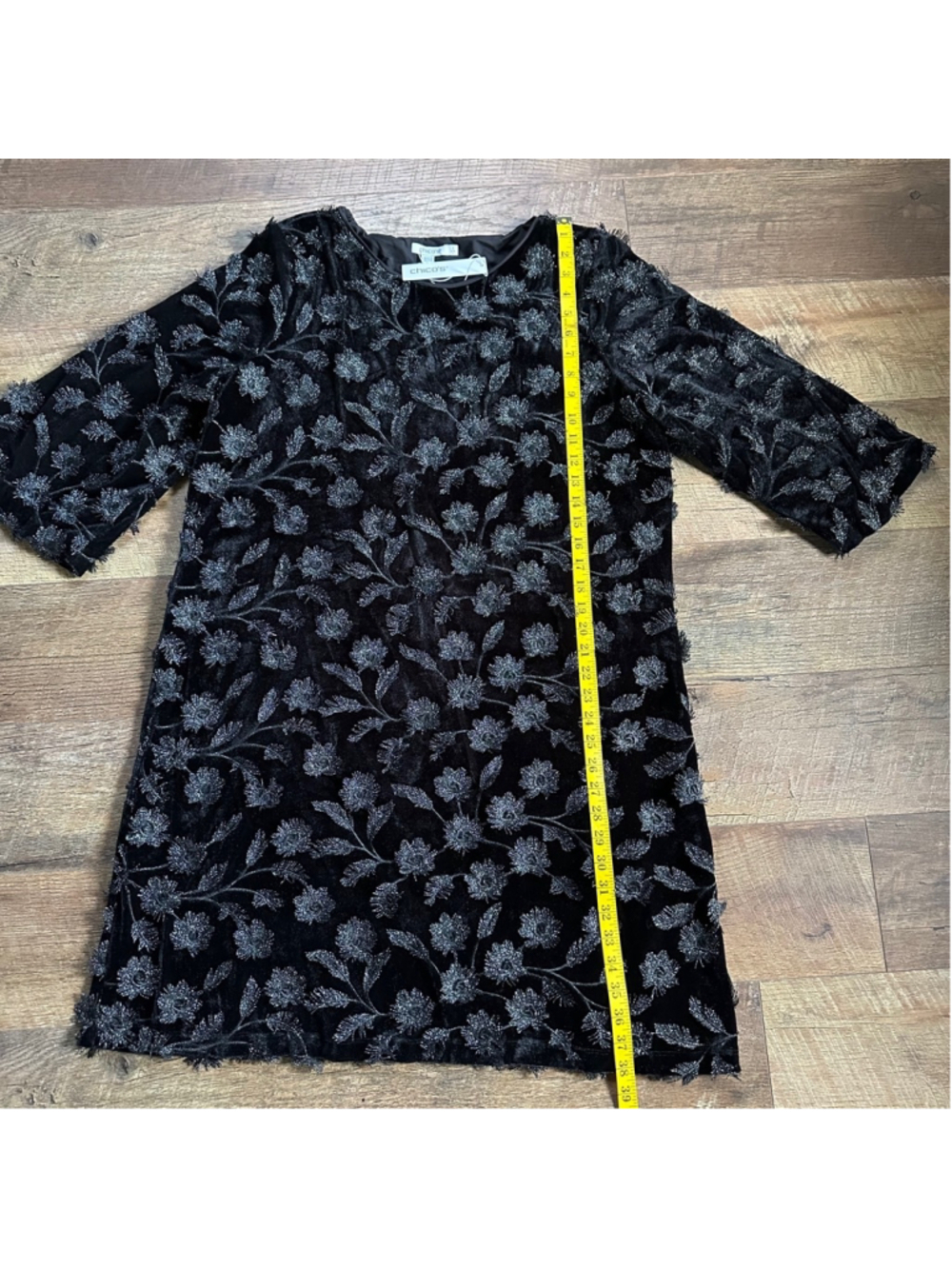 Women's Chico's Short Dress Velvet 3D Flower Black Size L Summer - Picture 8 of 9